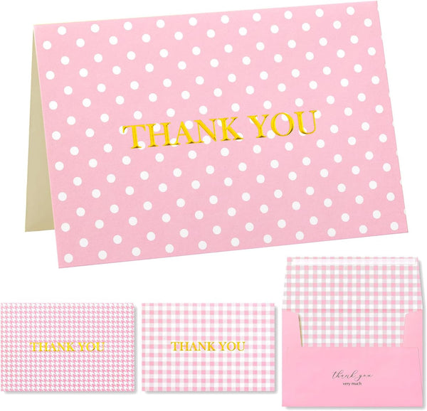 Crisky Pink Thank You Cards with Envelopes,50 Pack Lattice Polka Dot Thank