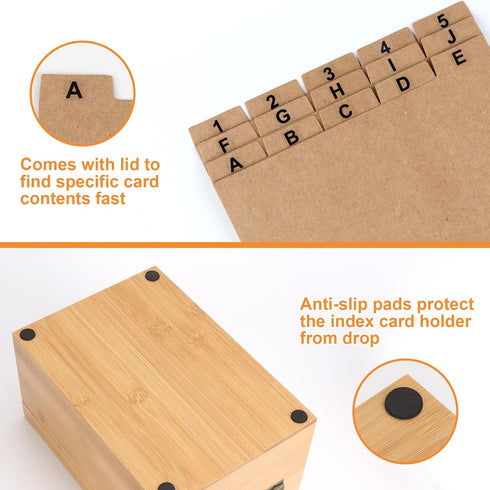 DLUGOPIS 4x6 4 150 25 2 Index Card Holder with Dividers Bamboo Index Card Organizer Box Compartments Flash Cards Holder