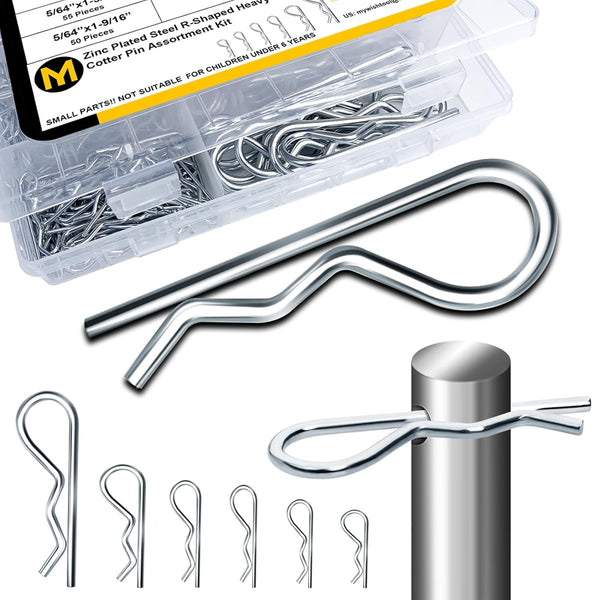 270Pcs Hardware Pins Assortment Kit, 6 Sizes Hitch Pins Cotter Pin Set, Heavy Duty Locking Pin R Clips, Zinc-Plated