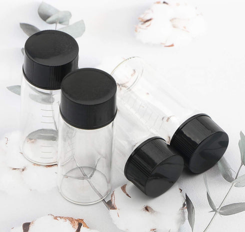 50pcs Clear Glass Vials with Black Screw Caps, 10ml Empty Bottles for Essential Oil