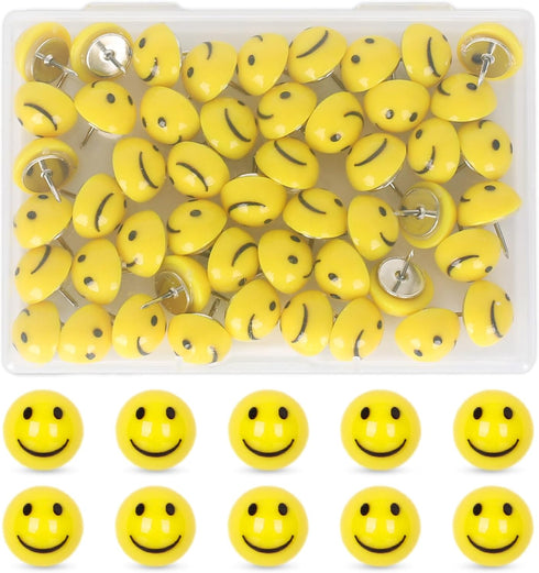 Whaline 50Pcs Resin Happy Face Push Pins, Cute Yellow Cork Board Thumbtacks for Bulletin Board Decor