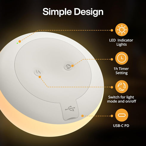 8 Dimming, 1H-Timer, JolyWell Baby Night Light for Nursery, Soft Silicone Tap Control Night Lamp with Color Changing