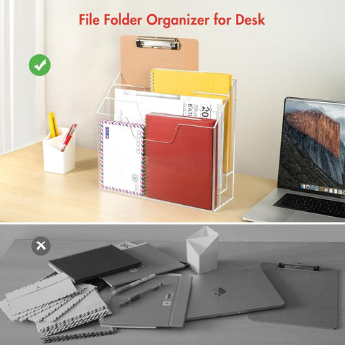BEYGORM Acrylic File Folder Holder Organizer, 3 Tiers Clear Wall Hanging File Organizer, Large Vertical Folder Holder