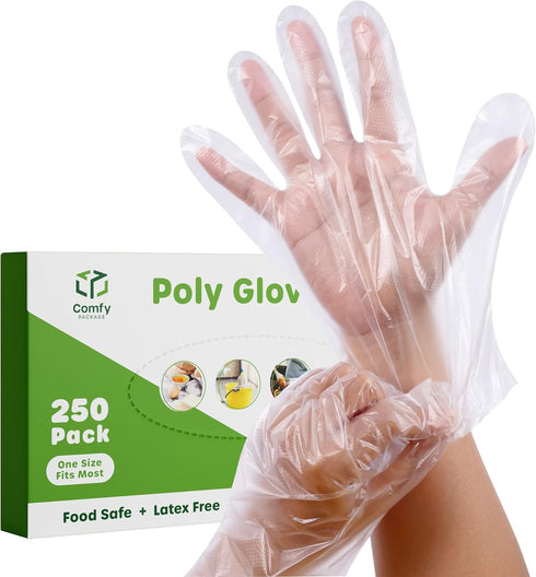 Comfy Package Disposable Poly Plastic Gloves for Cooking, Food Prep & Service, Latex & Powder Free, One Size