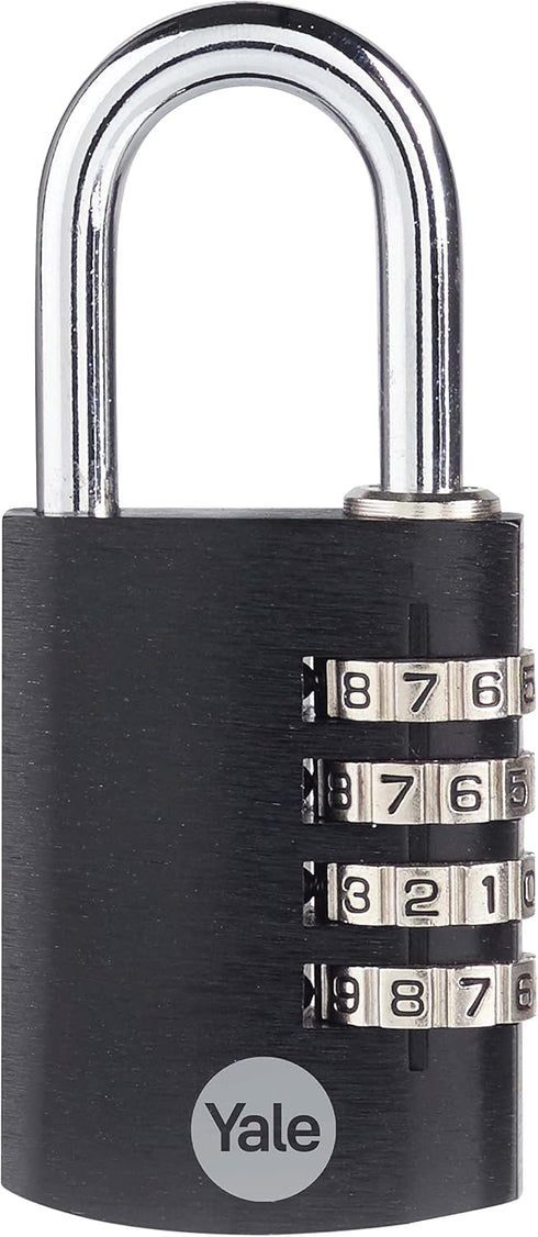 Yale 4 Digit Combination Lock, Outdoor Waterproof Padlock for School Gym Locker, Sports Locker, Toolbox, Gate, Black
