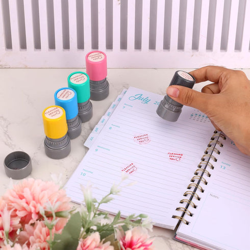 PEUTIER 5pcs Pleasure Serving You Stamps, Self Ink Server Stamps for Service Work Ideal Teacher Office Stationery