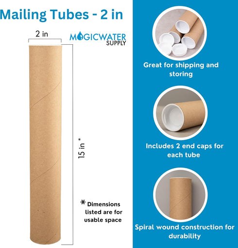 MagicWater Supply Mailing Tube - 2 in x 15 in - Kraft - 2 Pack for Shipping and Storage of Posters, Arts, Crafts,