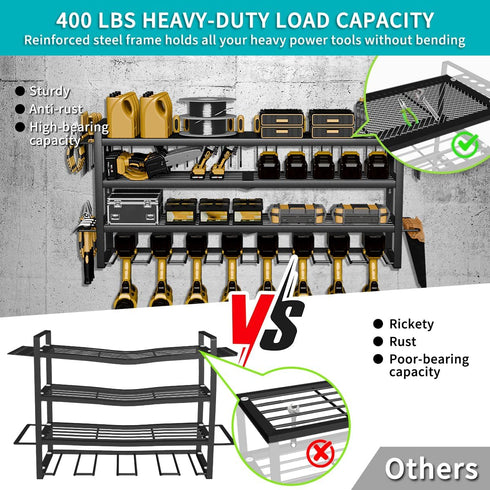 400lbs, 4 8 Power Tool Organizer Wall Mount Loads Layers Heavy Duty Tool Organizers and Storage, Cordless Tool Rack