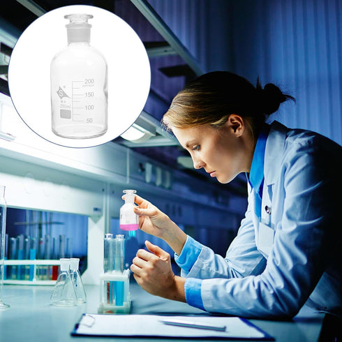 iplusmile Labs Reagent Bottle, 250 mL Soda Glass, Wide Neck with Stopper for Chemistry Sample