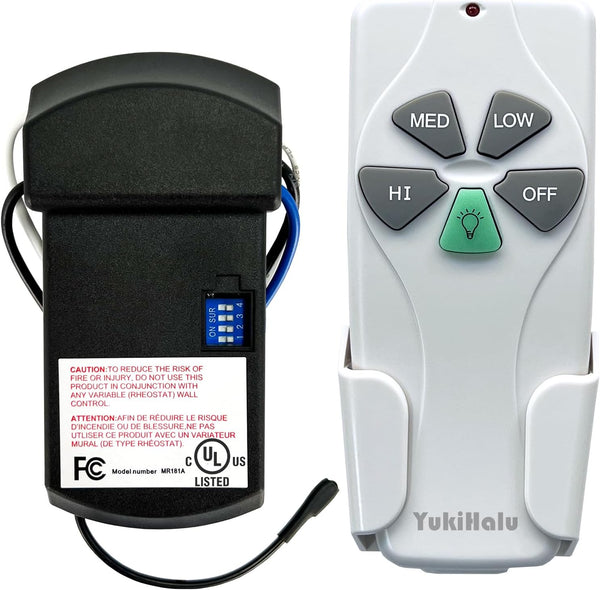YukiHalu Universal Ceiling Fan Remote Control Kit, 3 Fan Speeds and Light Dimmer, UL Listed