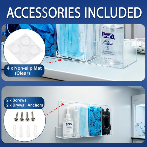 4 SEANADO Hand Sanitizer and Glove Holder Dispenser with Lid, Clear Acrylic Compartments Hygiene Station for Disposable