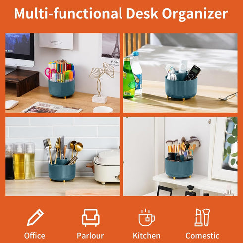 Marbrasse Desk Organizer, 360-Degree Rotating Pen Holder for Desk, Desk Organizers and Accessories with 5 Compartments Pencil Organizer, Art Supply Storage Box Caddy for Office, Home (Dark Green) by Marbrasse