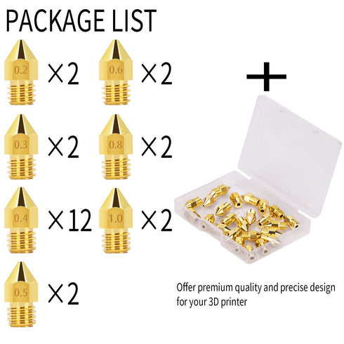 Luter 24PCS Extruder Nozzles, 3D Printer Nozzles for MK8 with Free Storage Box for Makerbot Creality CR-10 Ender 3 5