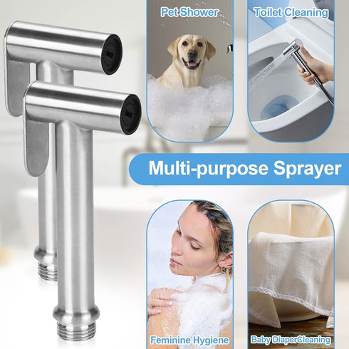 Imlemao 2 Pack Handheld Toilet Bidet Sprayer, Adjustable Water Pressure Stainless Steel Jet Spray Attachment with Hose