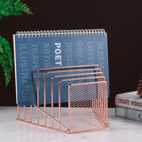 Simmer Stone Incline File Sorter, 7 Slot Magazine Holder for Documents, Metal Desktop Organizer Rack