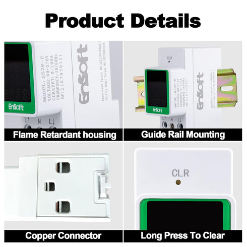 AC Digital Energy Meter, 80-270V, 100A Ampermeter Voltmeter Ammeter Voltage Tester with Built-in CT