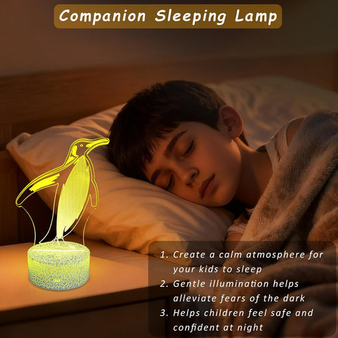 3D Girls Gifts Night Light, Multi Colors Change Remote Control Night Lamp for Kids Boys Teens, Bedroom Table Penguin