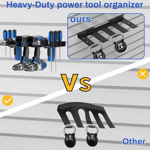 1 Pack, 4 40Lbs Slatwall Power Tool Organizer Cordless Tool Organizer with Drill Holder, Heavy Duty Slat Wall