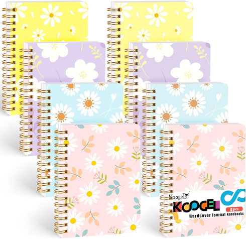 Koogel 8PCS Spiral Notebook Journals - A6 Hardcover Journal Notebooks, 80 Sheets/160 Pages Wirebound Diary Planner