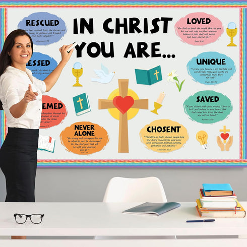 Christian Jesus Bulletin Board Decoration Set, Religious Cross Bible Borders and Inspirational Cutouts