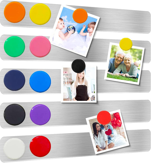 Magnetic Bulletin Strips 5PCS Self Adhesive Frameless Stainless Iron Bar with 10 Magnetic Buttons for Memo Photo Notes