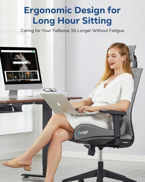 Tailbone Feagar Seat Cushion - Office Chair Cushion for Hip, Sciatica & Pain Relief - Memory Foam Pressure Relief Seat