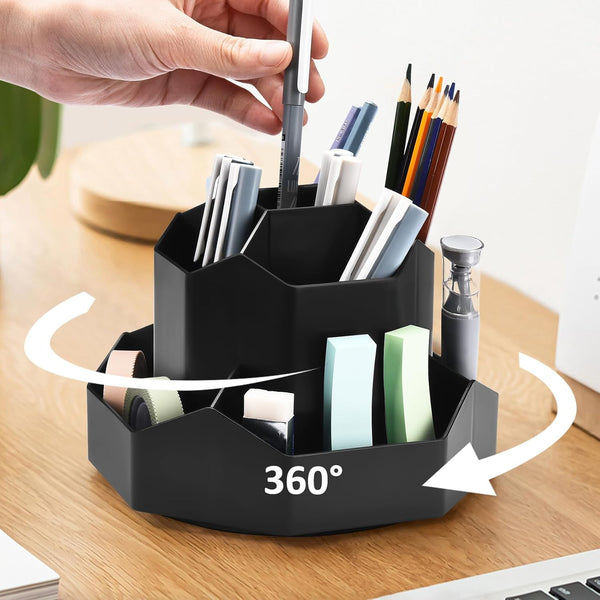 Pencil Pen Holder for Desk, 9 Slots, 360 Degree Rotating Organizer, Desktop Storage for Office, School, Art Supplies