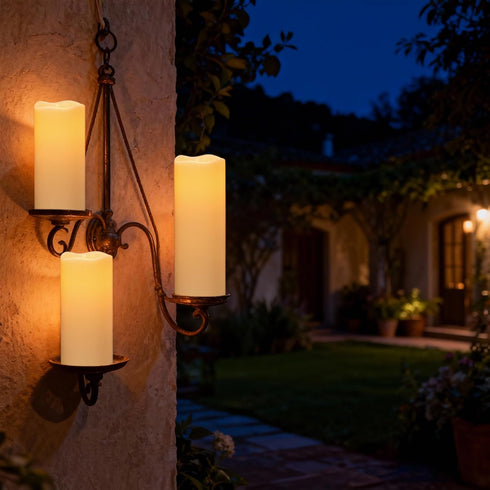 (4"x8" 4"x10" Set 2) Solar Candles Outdoor Waterproof, Outdoor Candles with Sensor Timer Waterproof Flameless Candles