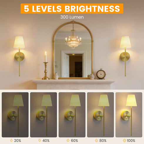 Set 2,Rechargeable 12 5200mAh Dimmable LUTEC Battery Operated Wall Sconce of Wall Sconce, Colors Wireless Wall Sconces