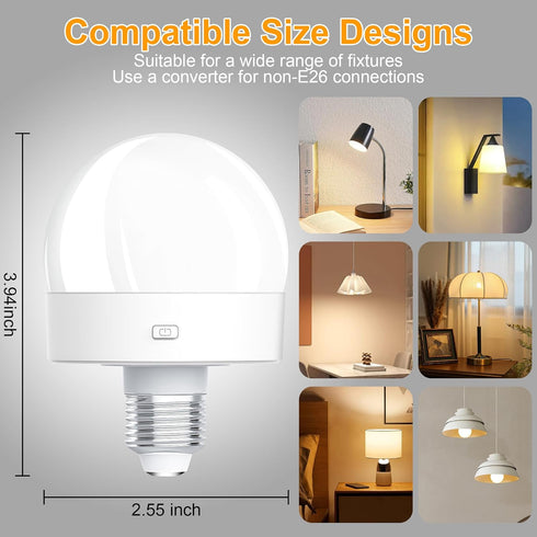 Rechargeable Battery Operated Light Bulbs, 300LM E26 Screw in (Magnetic Detachable) with Remote Control, Dimmable, Timer