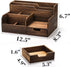 Brown Wooden Mail Organizer with 7 Compartments and Drawer, Rustic Desk Organizer with Pen Holder, Tabletop Mail Basket