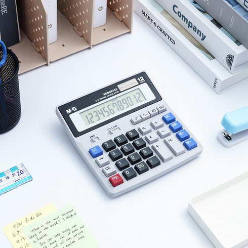 M&G Desk Calculator, 12 Digit Extra Large LCD Display, Dual Solar Power and Battery, Big Button Accounting Calculator