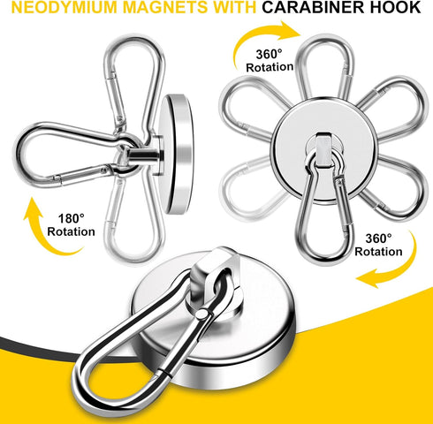 DIYMAG Magnetic Hooks, 150LBS Heavy Duty Neodymium Magnet Hooks with Swivel Carabiner, Pack of 4