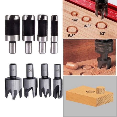 8Pcs Wood Plug Cutter Drill Bit Set, Carbon Steel Titanium Coated Woodworking Chamfer Drill Bits