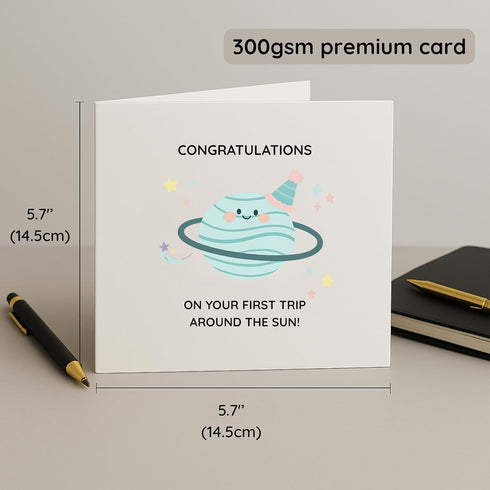 TEEMI 5x5 Inch -Congratulations Card for Babys First Birthday First Trip Around the Sun Space Planet Theme Cute Pastel