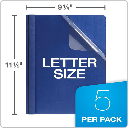 Oxford Linen Clear Front Report Cover, Navy, Letter Size, 5 per Pack