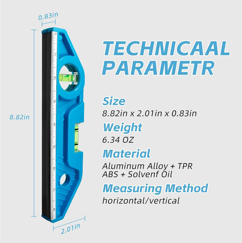 WBE 4-Piece Set, 9 Inch 0/90 4 Pack) Torpedo Level Magnetic Level, with Bubbles, Large Viewing Window, V-Groove