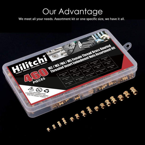 Hilitchi 460 Pcs M2 M3 M4 M5 Female Thread Brass Knurled Insert Nuts Assortment Kit for 3D Prints
