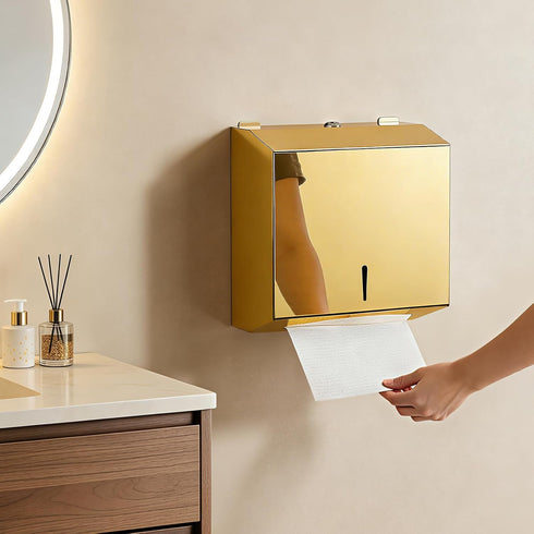 Commercial Wall Mounted Stainless Steel Paper Towel Dispenser with Lock, Polished Mirror Finish, Fits C-Fold, Tri-Fold