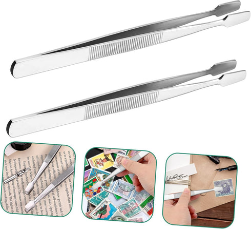 2pcs Stamp Tweezers, Philately Tool for Collectors
