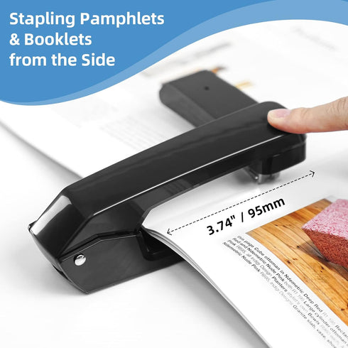 Deli/EZWORK Swing-Arm Swivel Stapler, 25 Sheets Capacity, 360 Degree Rotate Desk Staplers with 1000 Staples for Booklet or Book Binding, Black by EZWORK