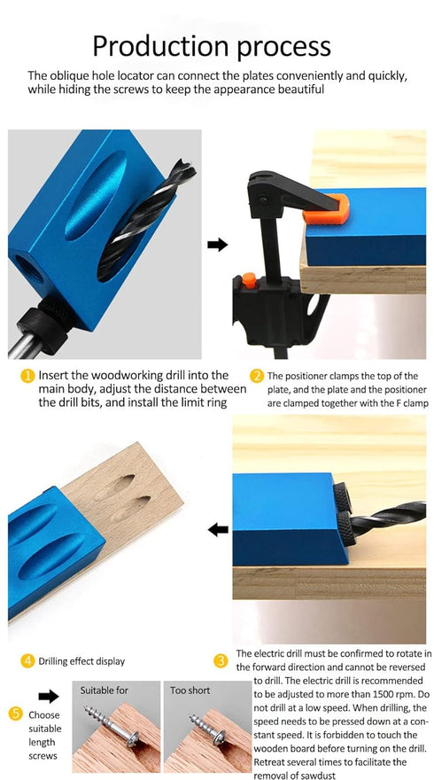 15Pcs Pocket Hole Jig - 15 Degree Dowel Drill Joinery Kit Hole Screw Jig with 6/8/10mm Drive Adapter for Woodworking