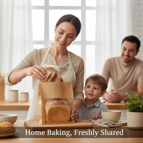 20 5.1x4.3x11 Inch PCS Bakery Bags with Window - Large Bread Bags for Homemade & Sourdough Bread, Brown Paper Bread Bag