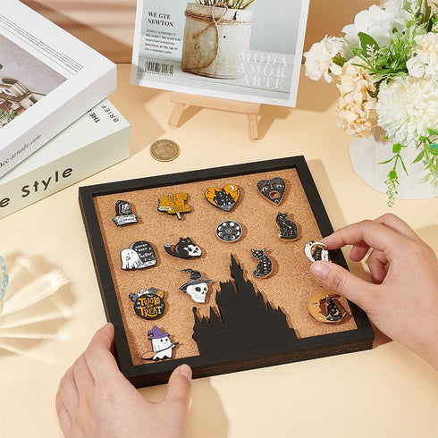 BENECREAT Square Pin Board Cork Board, 8x8inch Wall Mounted Display Board for Brooch Pin Storage Decor