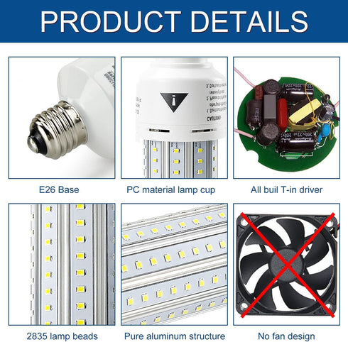 Mafuken 500W Equivalent LED Corn Light Bulb, 7500 Lumen, 60W Super Bright, E26/E27