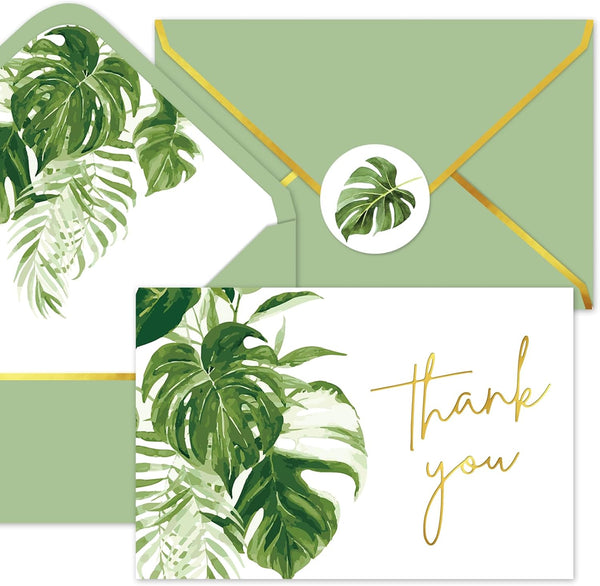 Whaline 50 Packs Summer Gold Foil Thank You Cards Tropical Greenery Leaves
