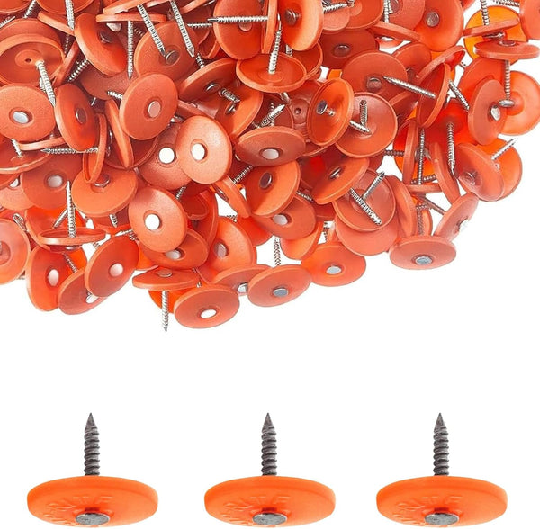100 Pack Galvanized 1 Inch Round Plastic Cap Nail, Roofing Nails for House Wrap, Foam Board, Insulation Film