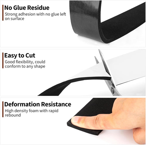 Yotache Foam Strips Adhesive, 2 Rolls 1" x 1/8", Neoprene Weather Stripping, Total 33 Feet Long