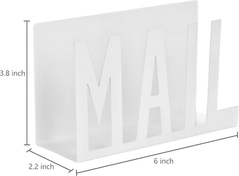 MyGift Modern White Metal Mail Holder, Countertop Organizer with Cutout MAIL Lettering Design for Office Desktop