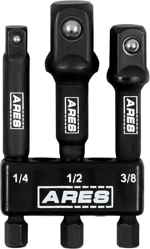 ARES 22022 3-Inch Impact Grade Socket Adapter Set, 1/4-Inch, 3/8-Inch, 1/2-Inch Drive for Impact Drill